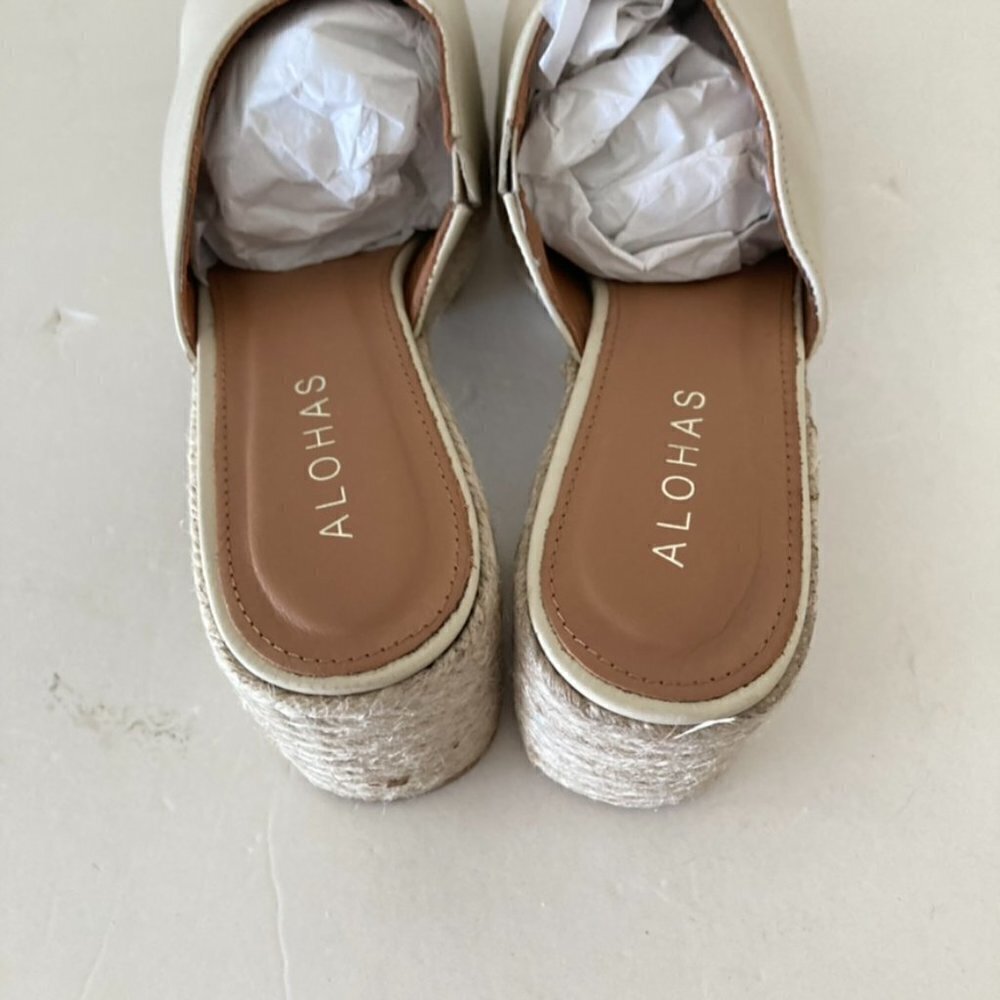 NWOT Alohas Free People Celeste Cream Leather Heeled Clogs Sz 39 - Picture 7 of 9